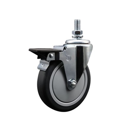 SERVICE CASTER 5 Inch Thermoplastic Rubber 12 Inch Threaded Stem Caster with Brake SCC-TS20S514-TPRB-PLB-121315